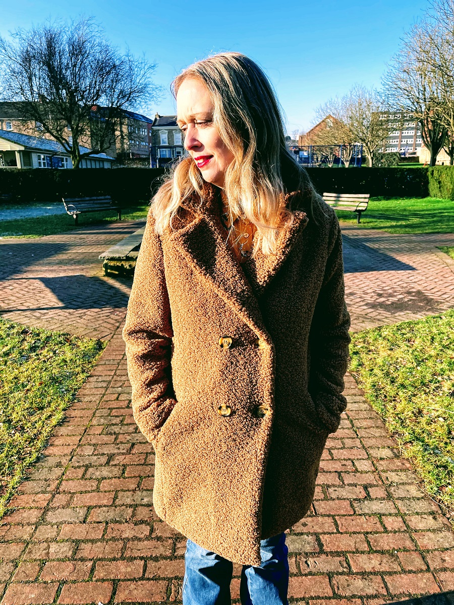 Brown Teddy Fleece Coat with Blue Jeans Brown Teddy Fleece Coat with Blue Jeans — Teddy Coat Outfits