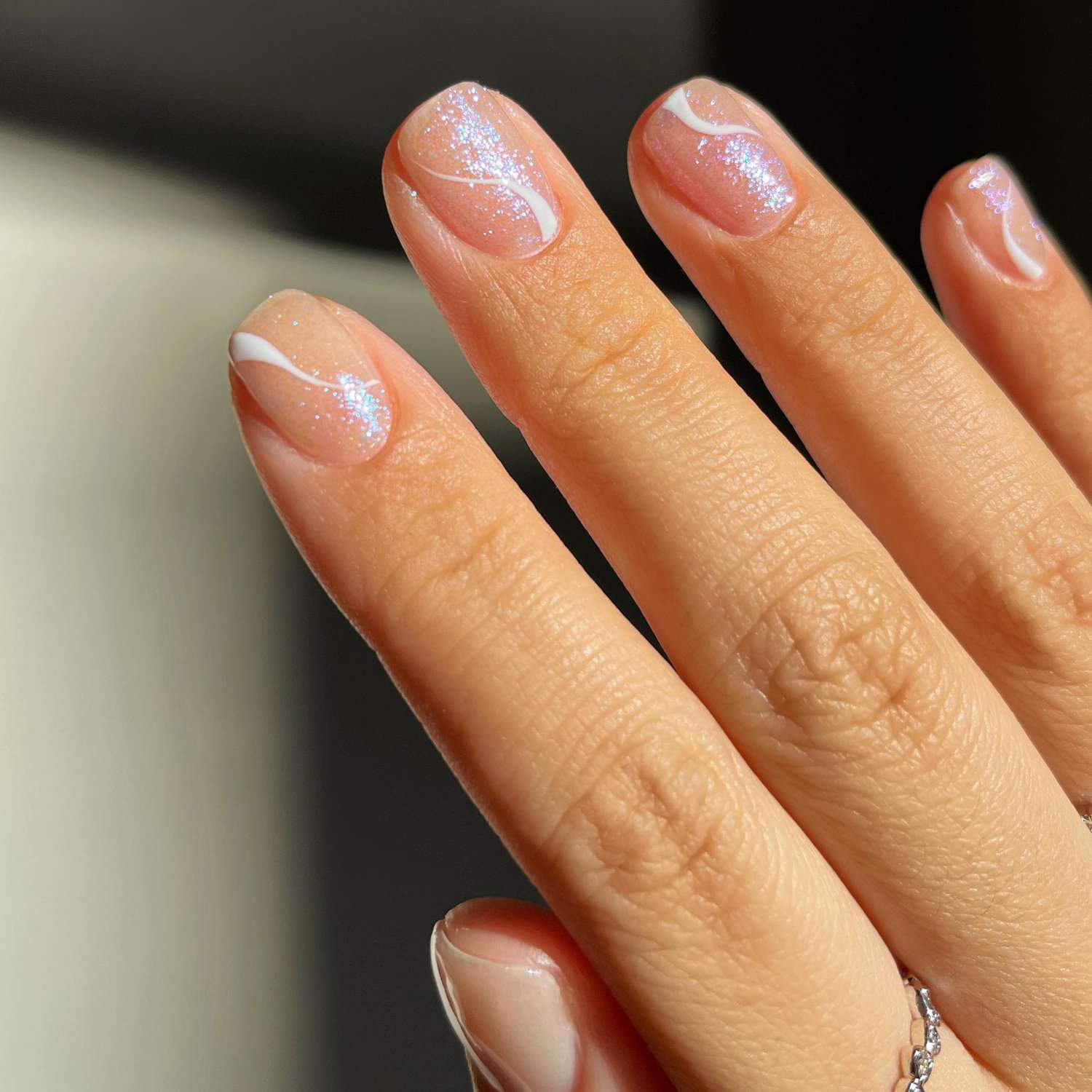 Snowflake Accent Short Square French — Winter Wedding Nails