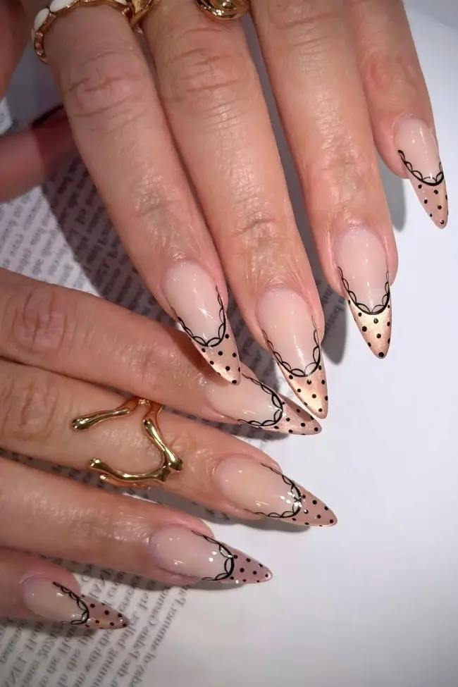 Black Lace Polka Dot Stiletto Nails — Lace Nails