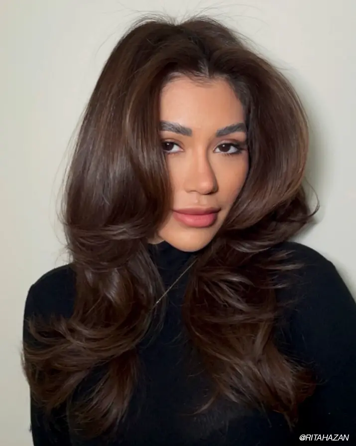 Collarbone Blowout With Cool-Toned Highlights — Dark Chocolate Brown Hair