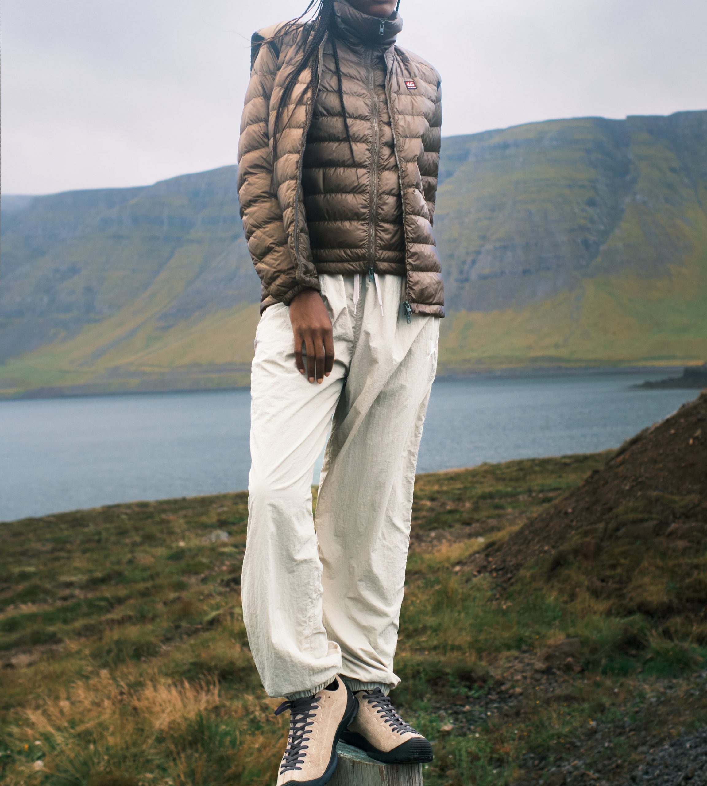 Classic Brown Puffer with Cream Trousers Classic Brown Puffer with Cream Trousers — Iceland Winter Outfits