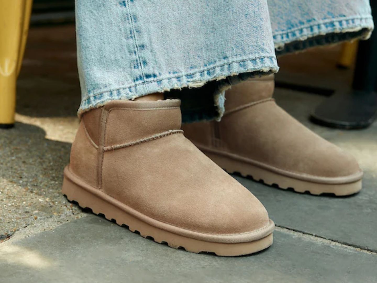 Textural Appeal: Light Brown Uggs with Distressed Denim — Ugg Boots Outfits