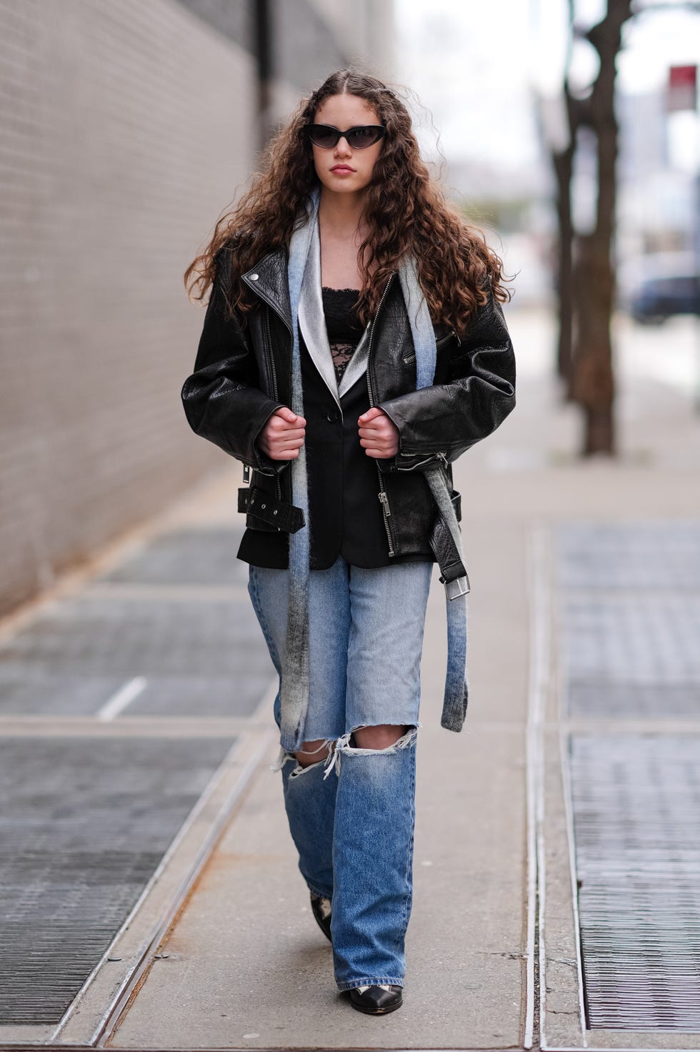 Distressed Jeans with Lace Camisole and Leather Jacket — Grunge Winter Outfits