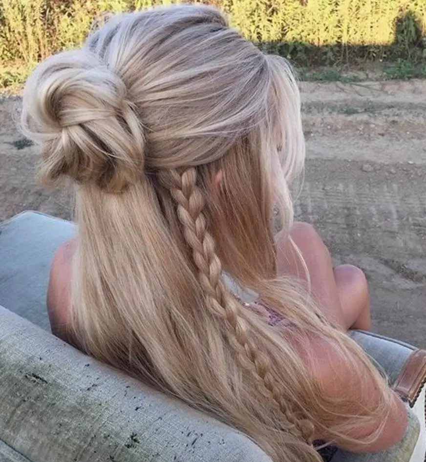 Ash Blonde Braided Bun Accent Ash Blonde Braided Bun Accent — Winter Half Up Half Down Hairstyles