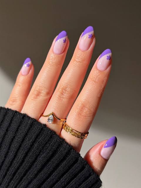 Vibrant Purple Floral French Tips Vibrant Purple Floral French Tips — Winter to Spring Transition Nails