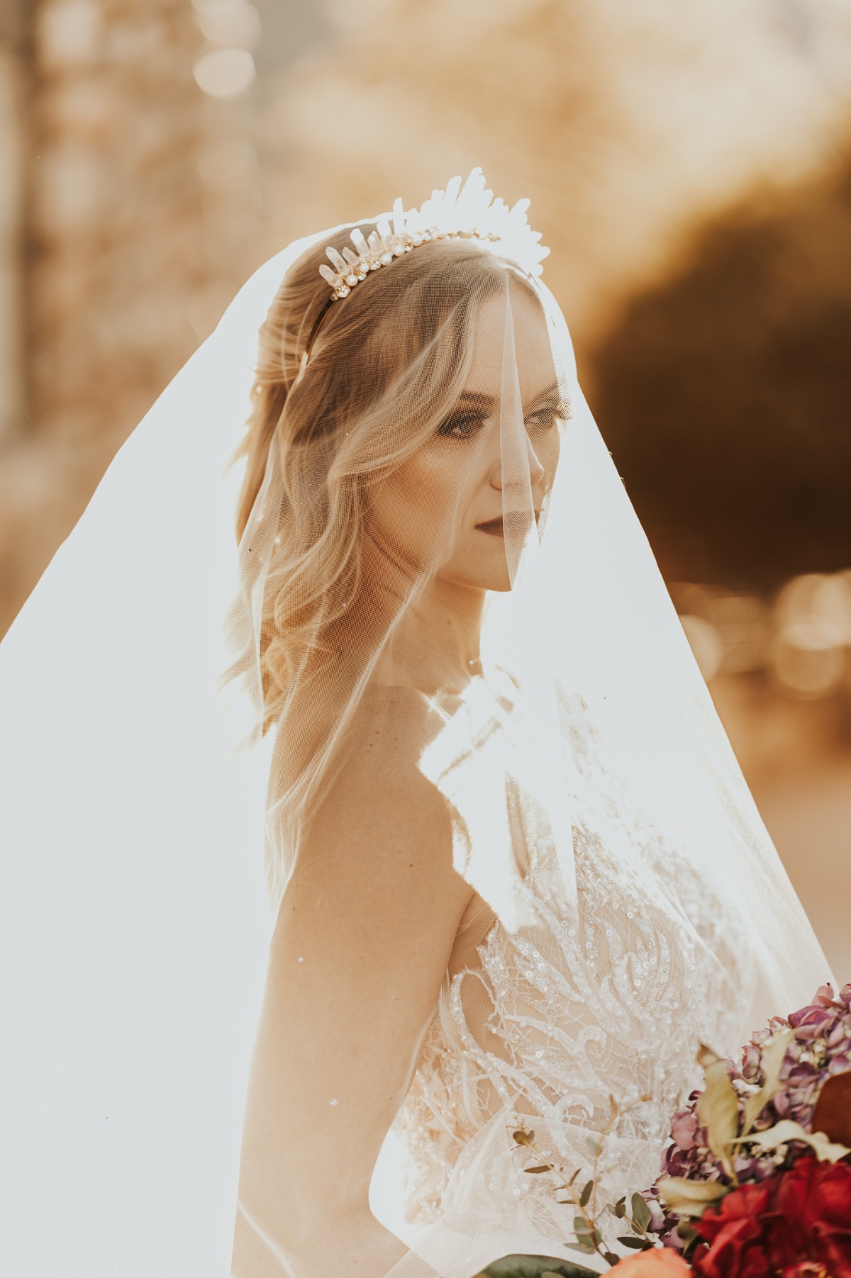 Ash Blonde Half-Up With Tiara and Veil Ash Blonde Half-Up With Tiara and Veil — Winter Wedding Hairstyles