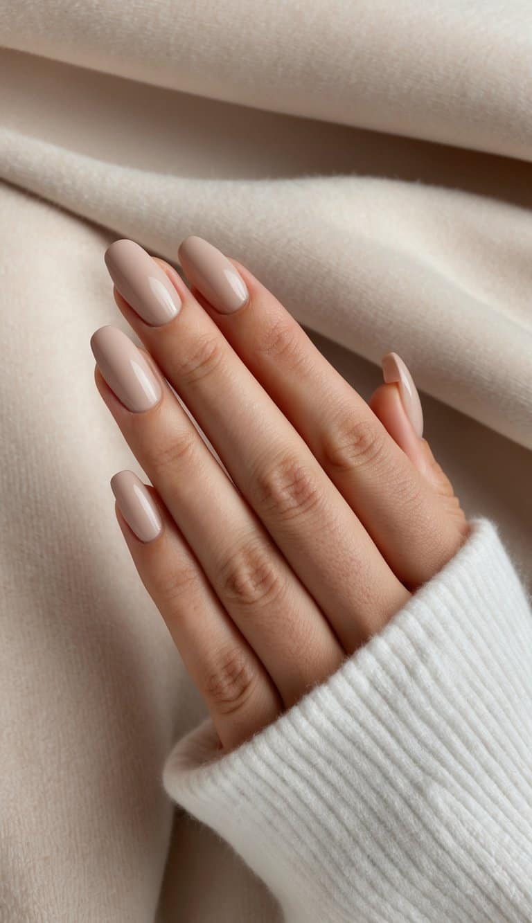 Matte Beige With Thin Silver Line Accents Matte Beige With Thin Silver Line Accents — Neutral Nail Colors
