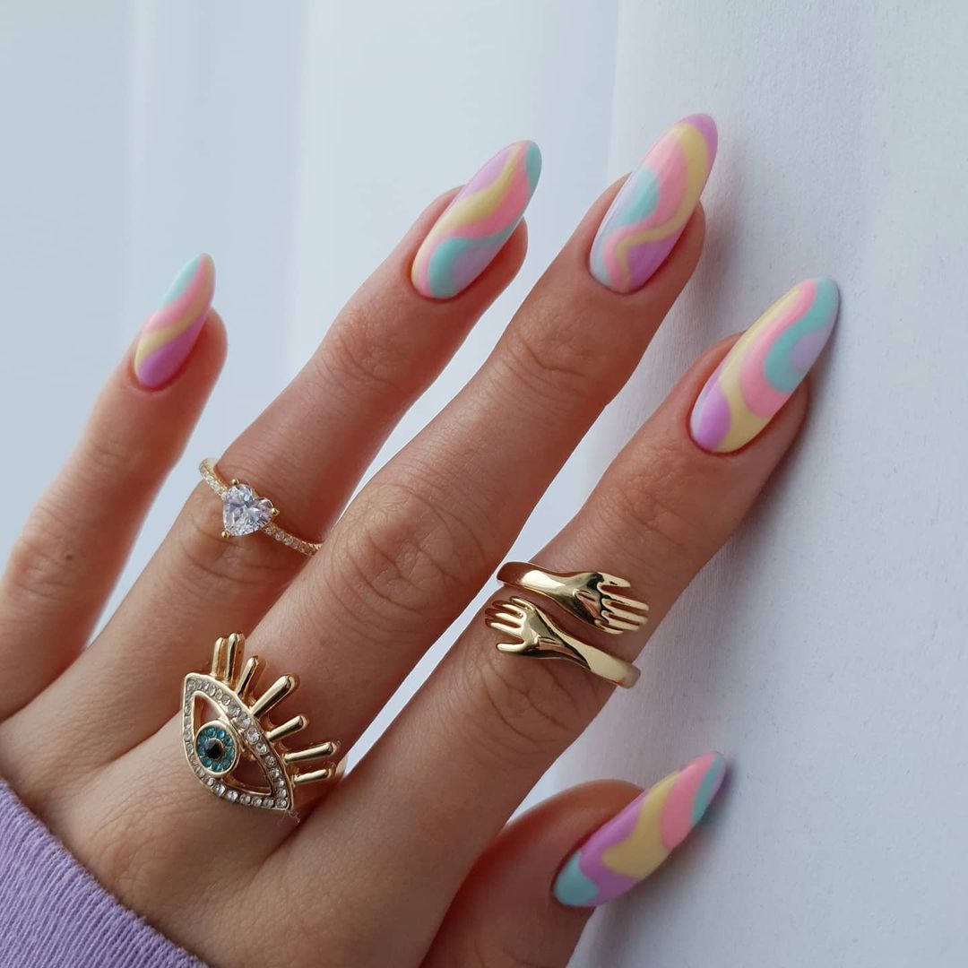 Pastel Swirl Design Medium Ovals Pastel Swirl Design Medium Ovals — Pastel Winter Nails
