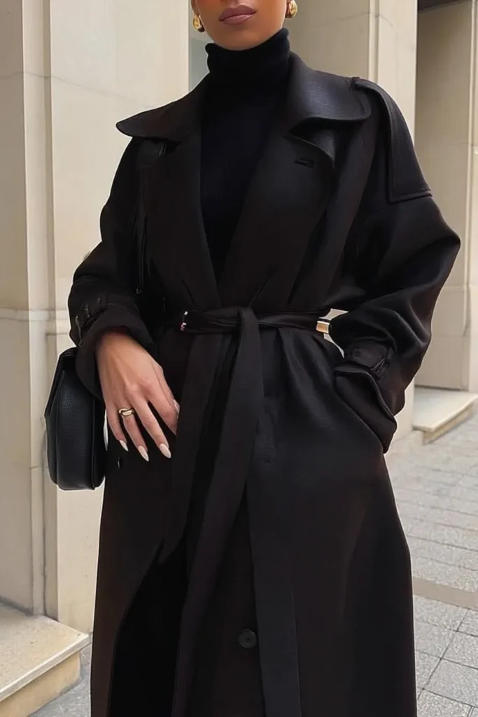 Oversized Belted Black Coat for Casual Everyday Oversized Belted Black Coat for Casual Everyday — Black Coat Outfits