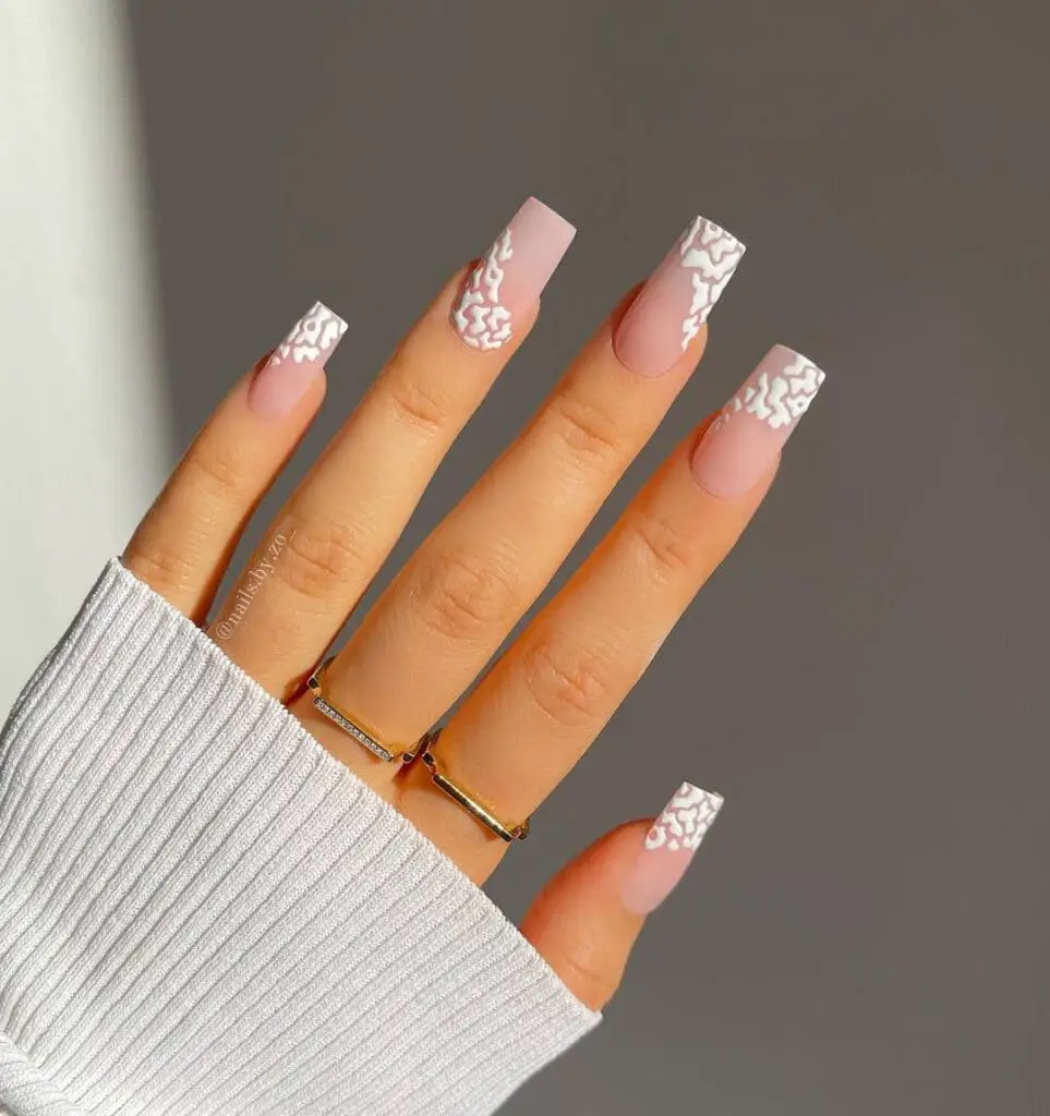 Matte Lace Tip Short Square Nails Matte Lace Tip Short Square Nails — Winter White Nails