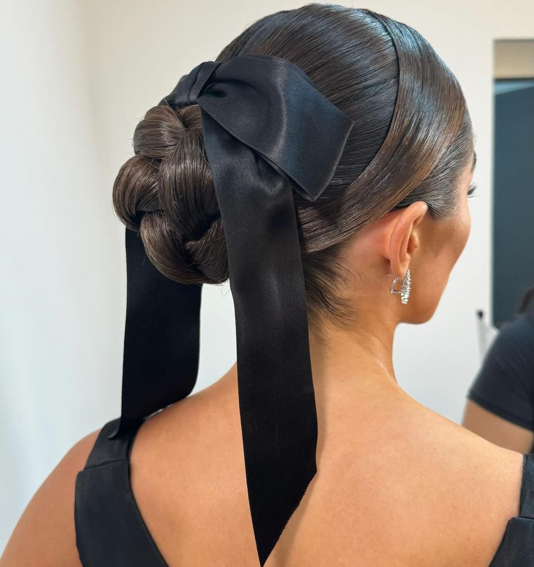 Updo With Large Satin Bow — Winter Party Hairstyles