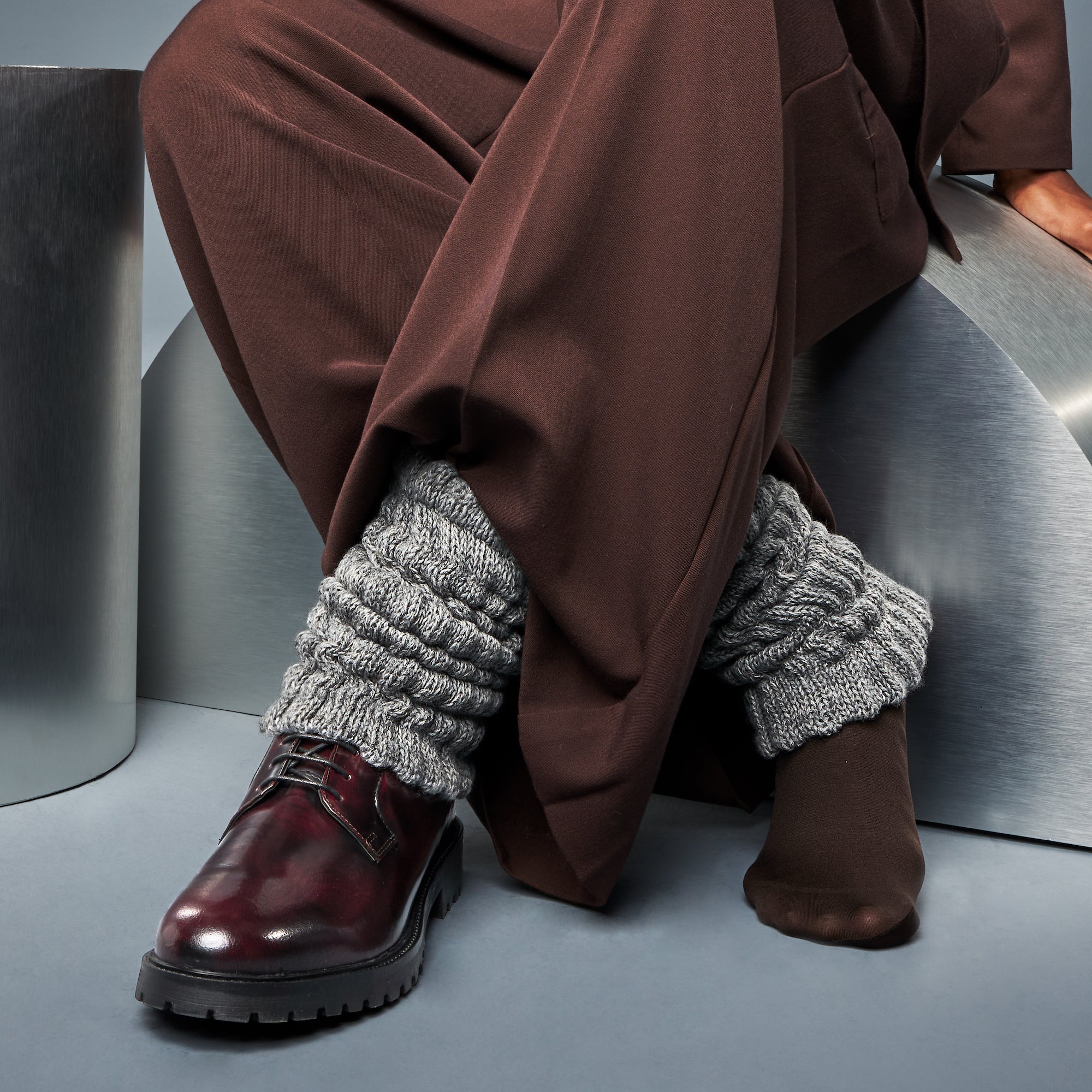 Textured Knit Leg Warmers with Wide-Leg Trousers Textured Knit Leg Warmers with Wide-Leg Trousers — Leg Warmers Outfits
