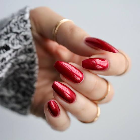 Striking Metallic Red Coffins Striking Metallic Red Coffins — Winter Red Nails