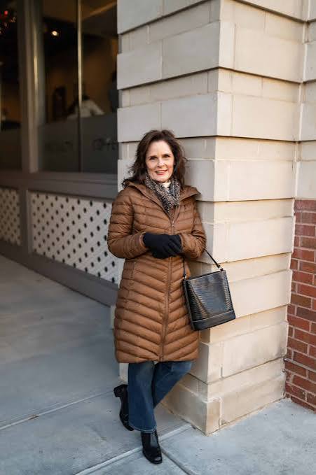 Classic Brown Puffer with Denim and Leather Accessories Classic Brown Puffer with Denim and Leather Accessories — Long Puffer Coat Outfits