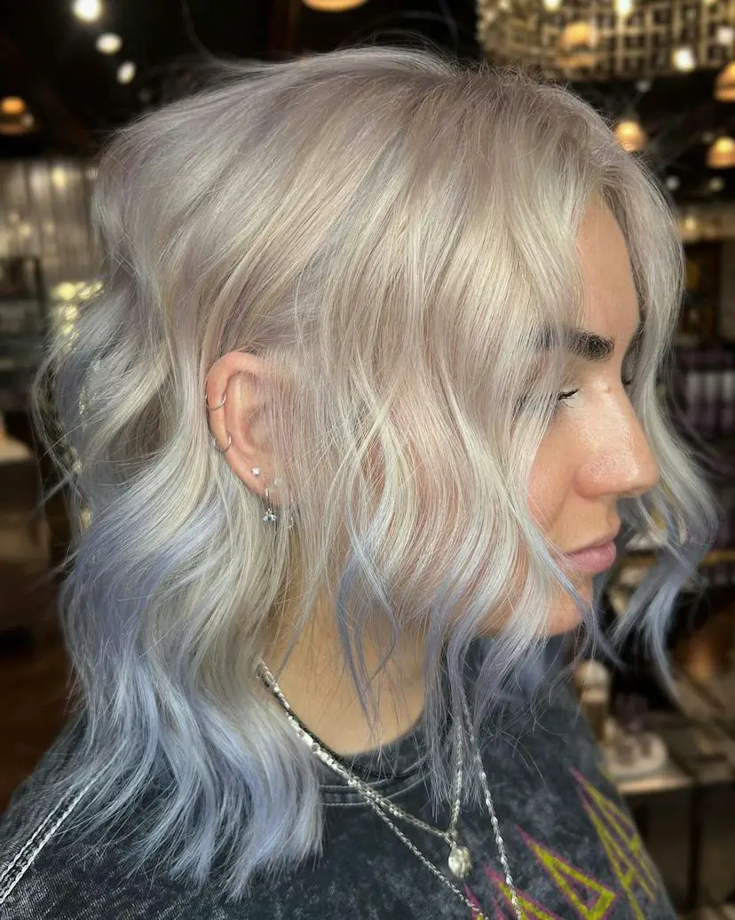 Platinum Blonde With Blue Tips Platinum Blonde With Blue Tips — Winter Hairstyles for Gray Hair
