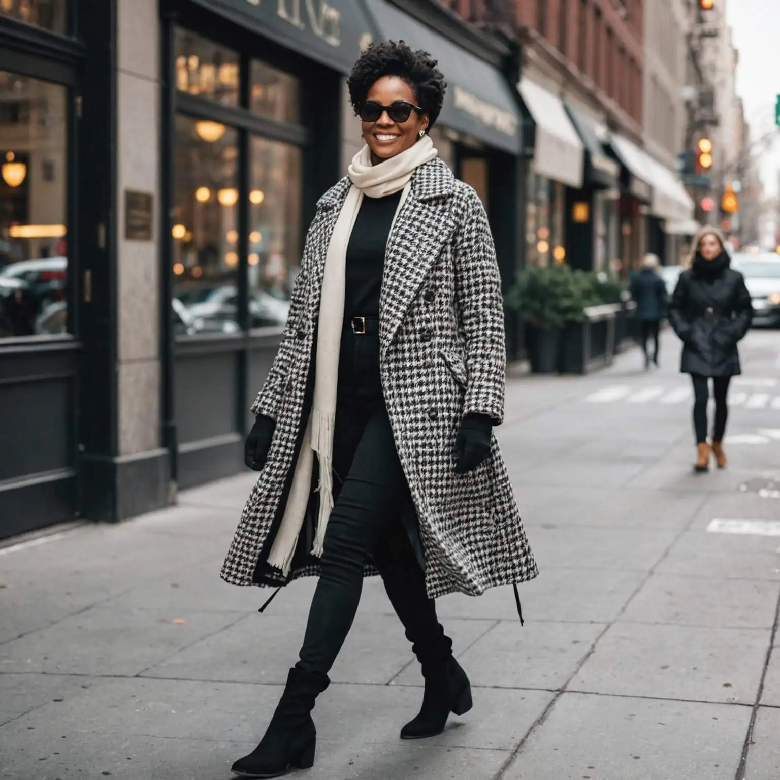 Houndstooth Coat and Black Base for Classic Winter Style Houndstooth Coat and Black Base for Classic Winter Style — Winter Outfits for Women Over 50
