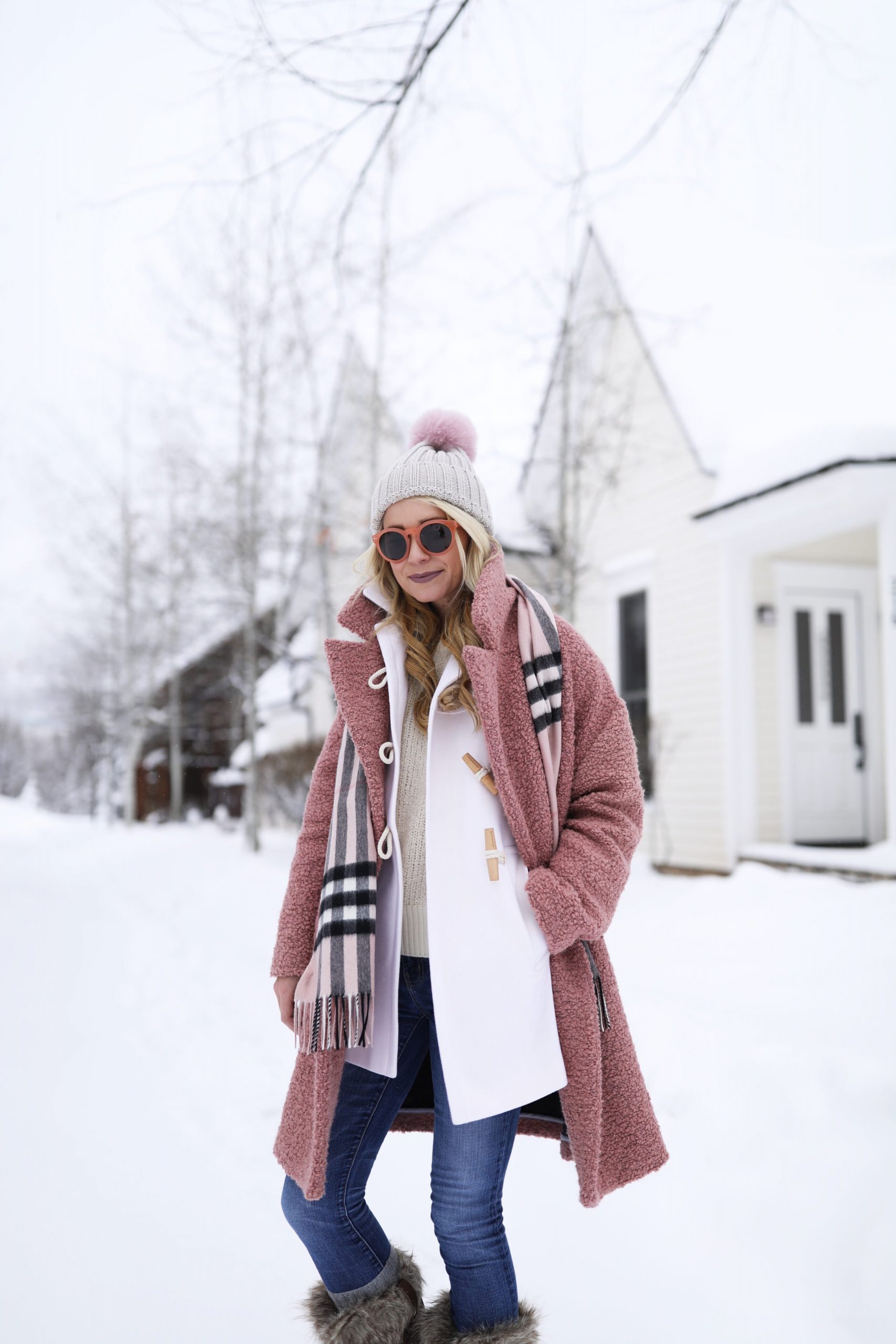 Pink Teddy Coat and Fur-Lined Boots for a Sweet Snow Day — Snow Day Outfits