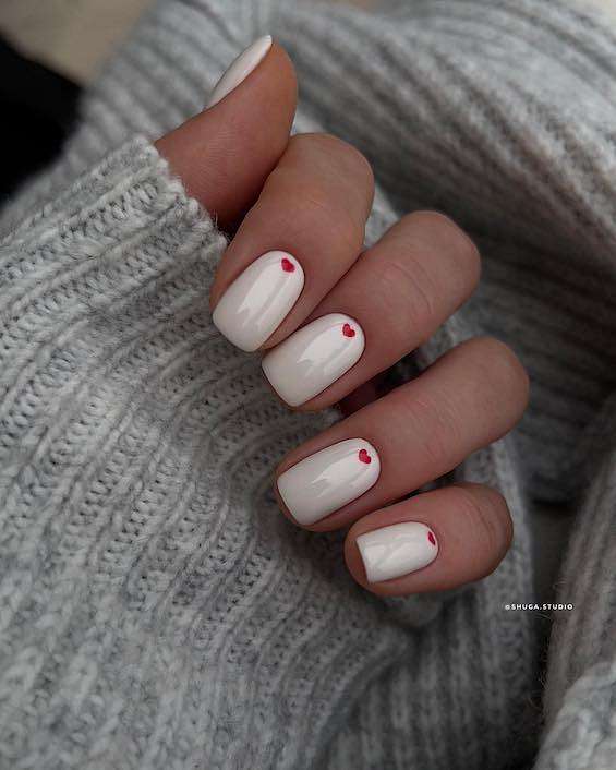 Valentines Day Visual Idea — Milky White Nails