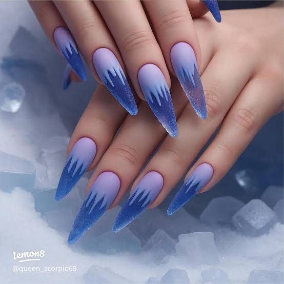 Matte Lavender Icy Drip Stilettos Matte Lavender Icy Drip Stilettos — Winter Stiletto Nails