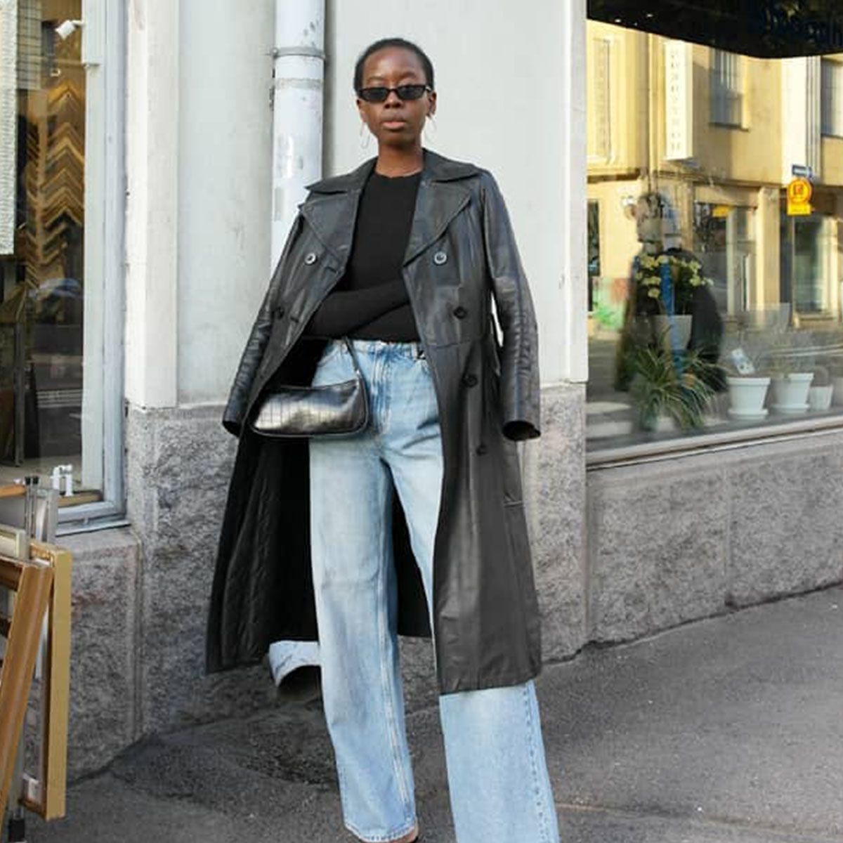 Leather Trench Coat and Brown Heeled Boots Leather Trench Coat and Brown Heeled Boots — Winter Outfits with Wide Leg Jeans