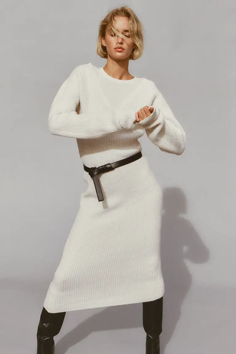 Textural Elegance: Ribbed Knit Midi Dress with Belt Textural Elegance: Ribbed Knit Midi Dress with Belt — Dressy Winter Outfits