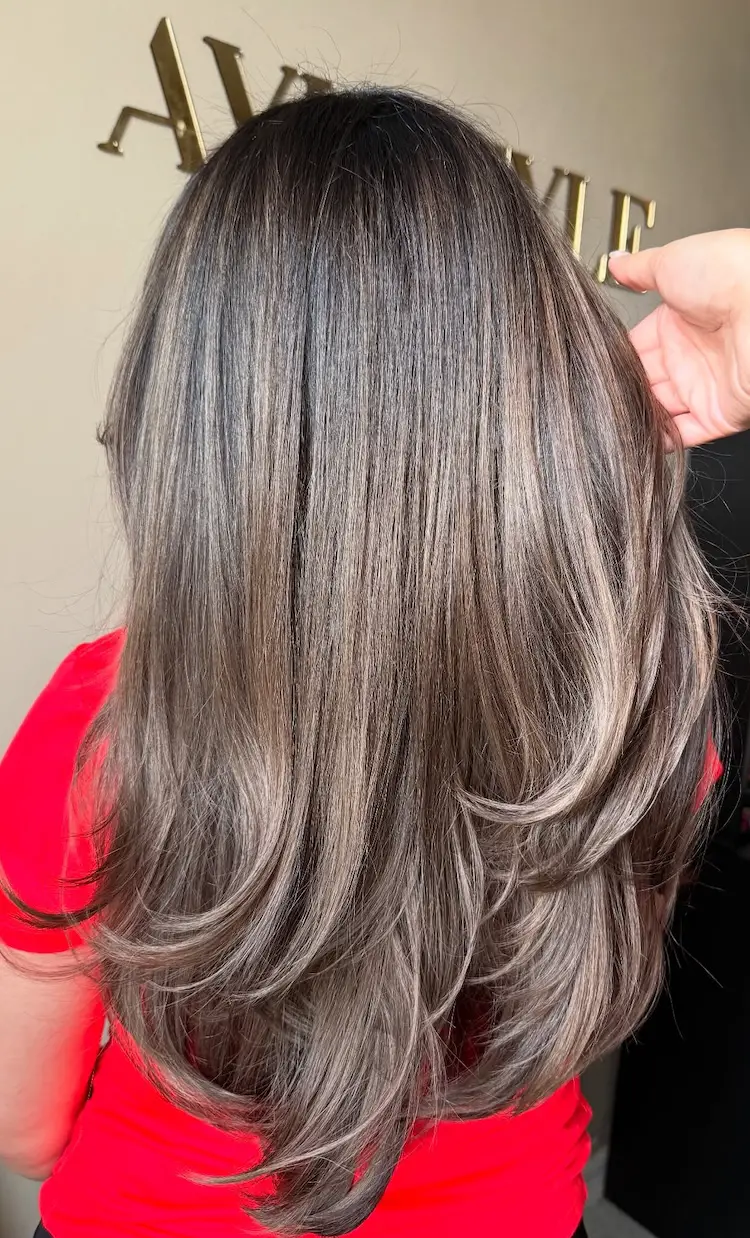 Mid-Back Dark Brown With Ash Blonde Highlights Mid-Back Dark Brown With Ash Blonde Highlights — Ash Brown Hair