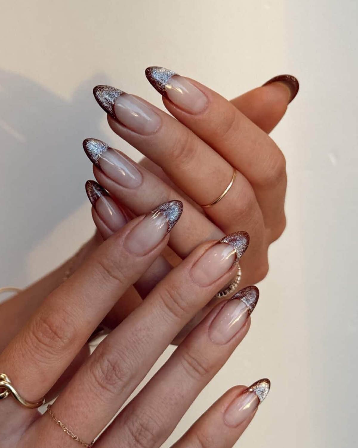 Sparkling Glitter French Tips on Sheer Nude Sparkling Glitter French Tips on Sheer Nude — Cute Winter Nails