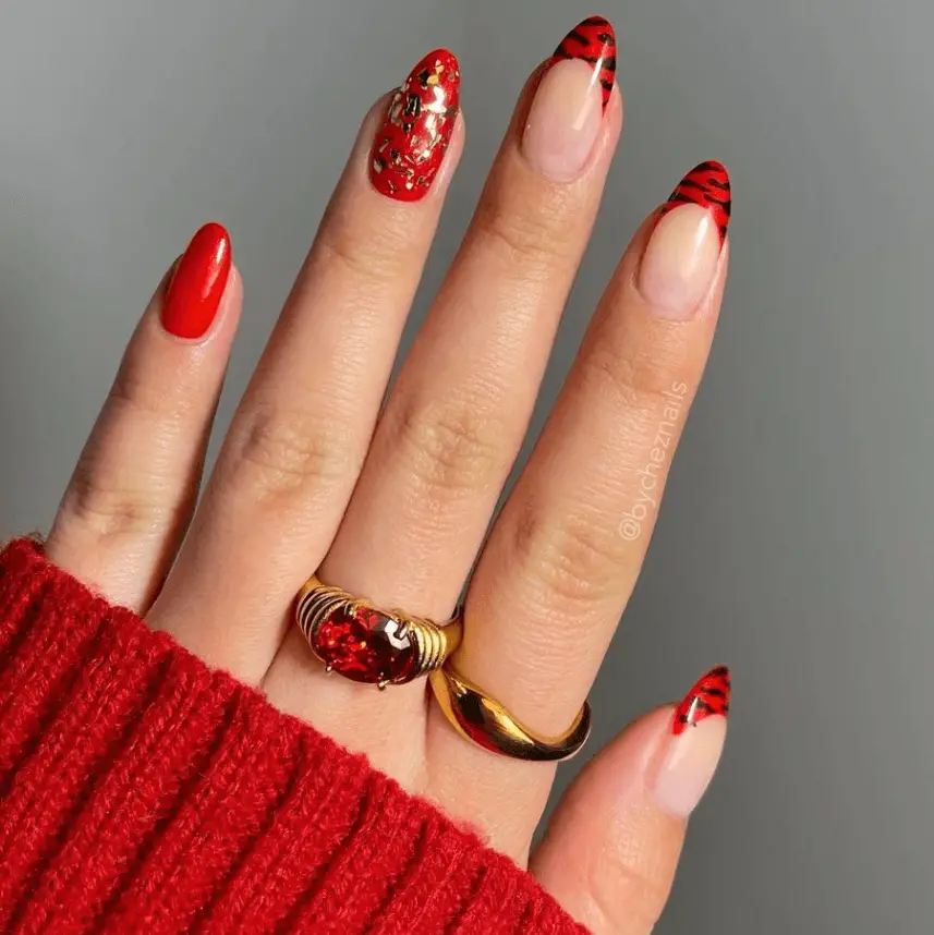Tiger Stripe French Almonds Tiger Stripe French Almonds — Almond Nail Designs