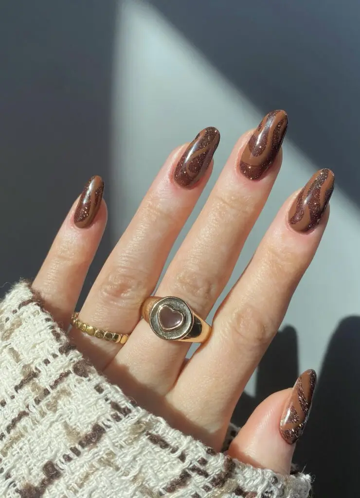 Medium Brown Glitter Swirls — Brown Nail Designs