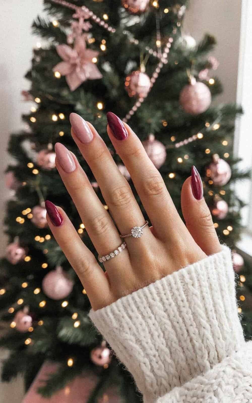 Dusty Rose and Berry Red Glossy Nails Dusty Rose and Berry Red Glossy Nails — Winter Formal Nails
