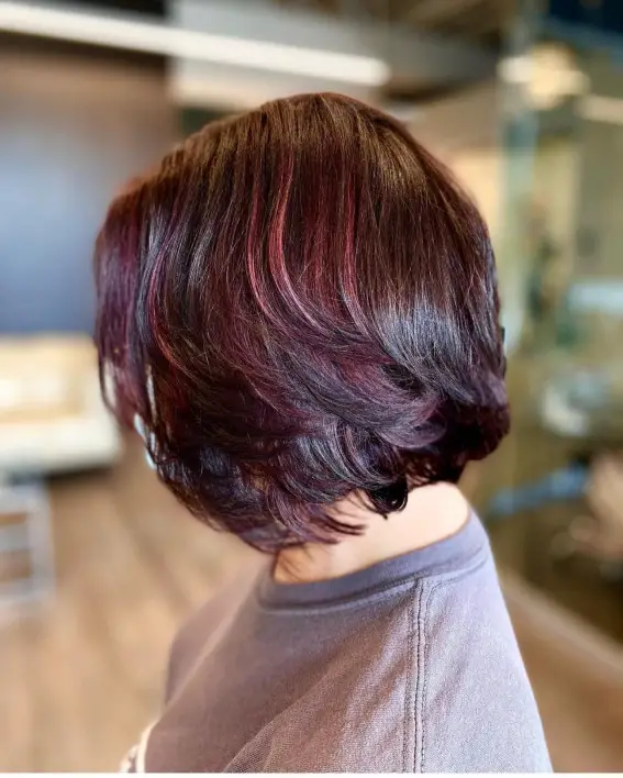 Deep Burgundy Layered Bob Deep Burgundy Layered Bob — Winter Hair Colors for Short Hair