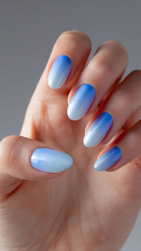 Glossy With Subtle Shimmer Blue to Light Blue Shimmer Ombre Glossy With Subtle Shimmer Blue to Light Blue Shimmer Ombre — Winter Ombre Nails