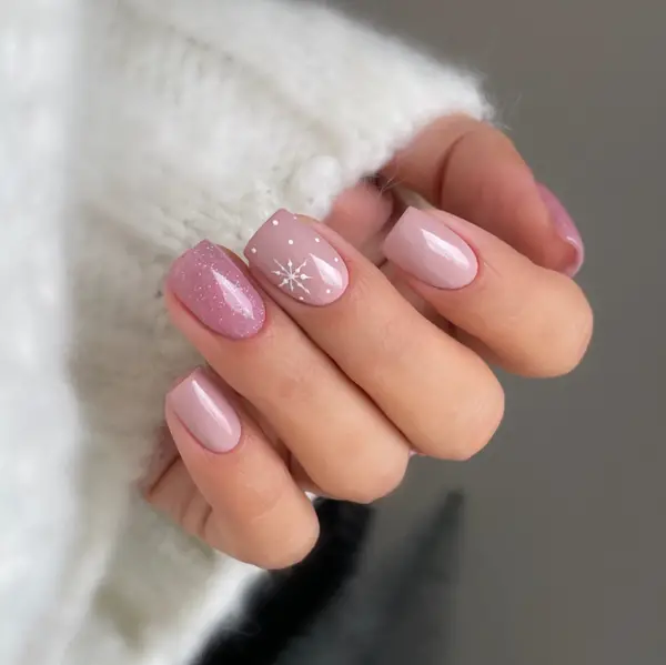 Nude Pink Dusty Rose Snowflake Dots Nude Pink Dusty Rose Snowflake Dots — Natural Winter Nails