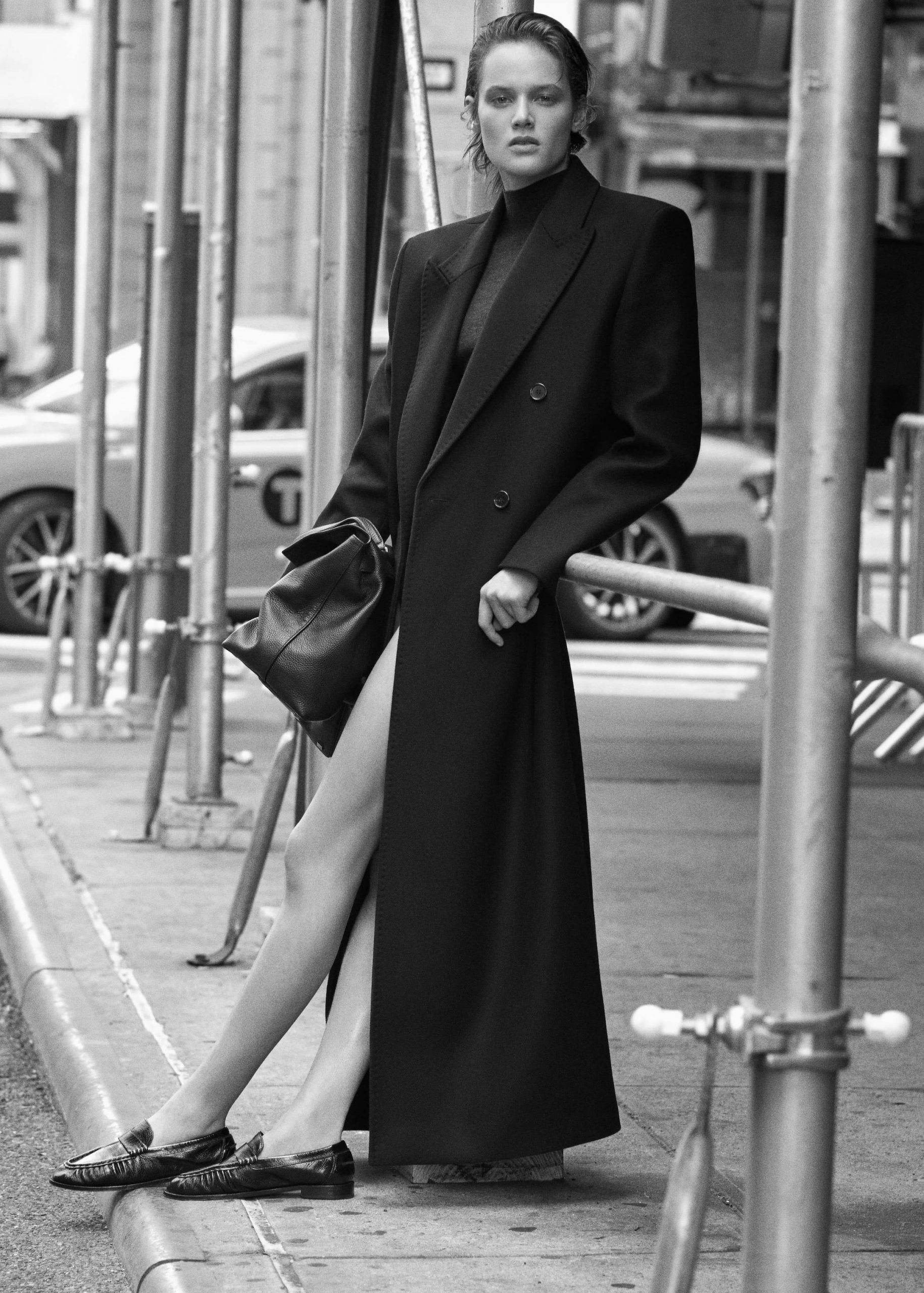 Editorial Fashion Statement: Sharp Black Double-Breasted Coat Editorial Fashion Statement: Sharp Black Double-Breasted Coat — Black Coat Outfits