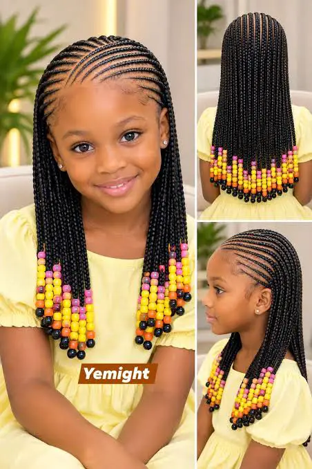 Long Braids with Colorful Beads — Winter Hairstyles for Black Kids