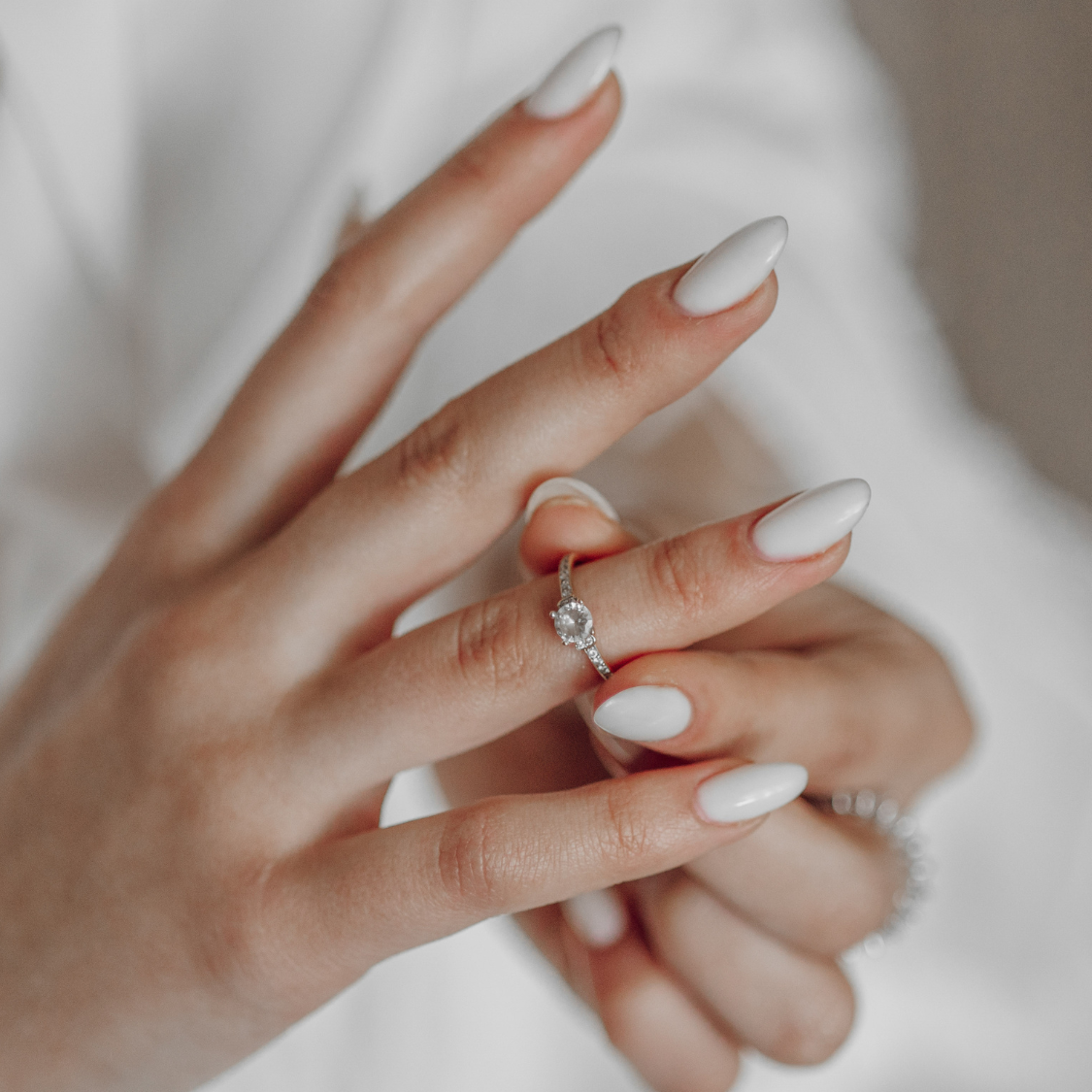 Classic Opaque White Almond Nails — Winter Wedding Nails