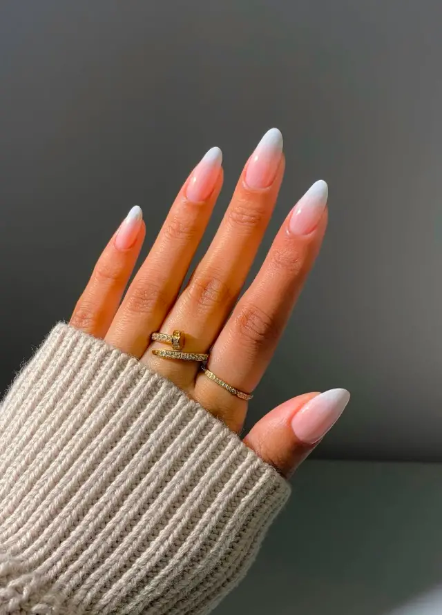 Ombre French Manicure Long Almond — Neutral Winter Nails