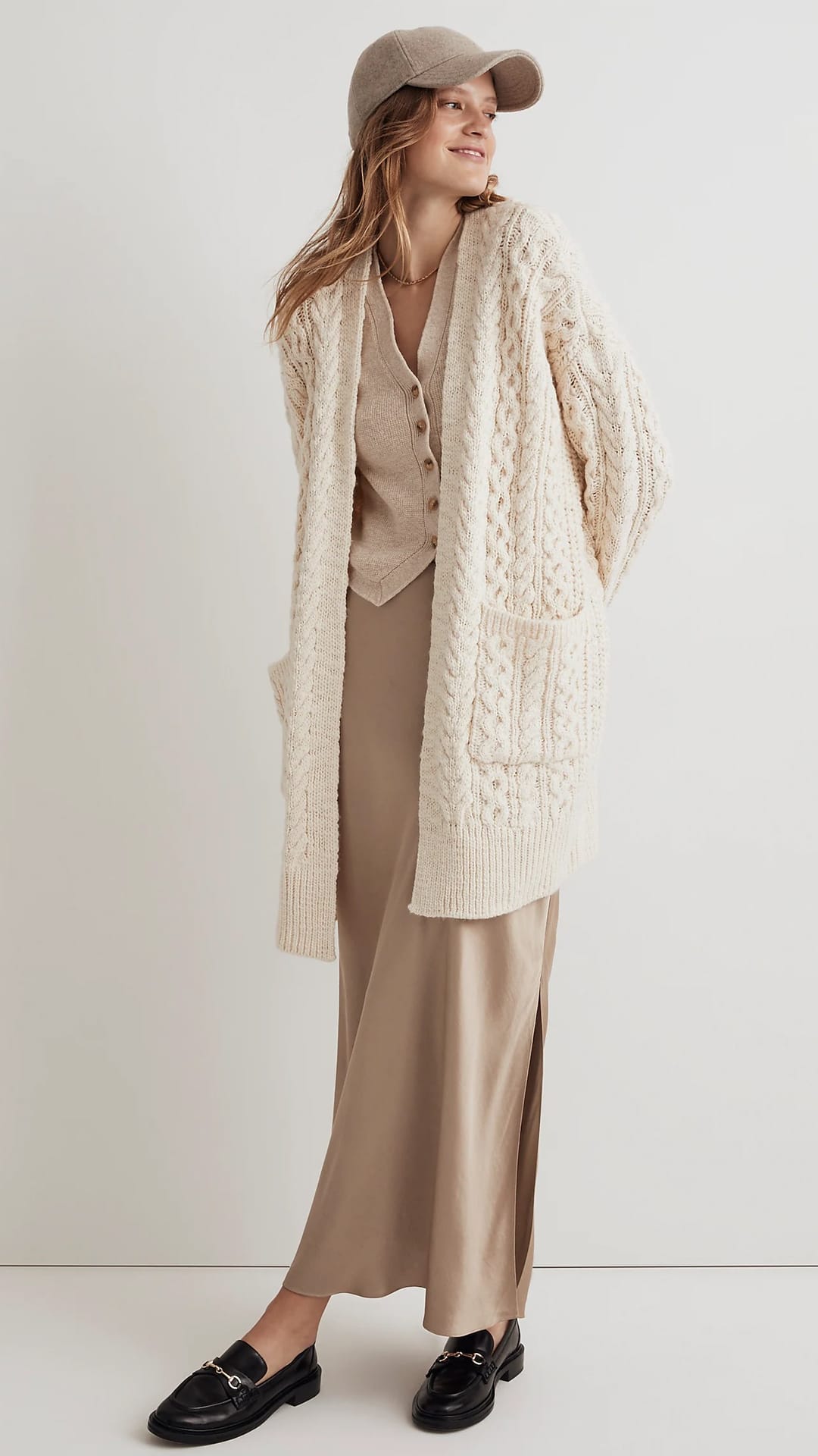 Sophisticated Cardigan Over Vest and Slip Dress Sophisticated Cardigan Over Vest and Slip Dress — Cardigan Outfits