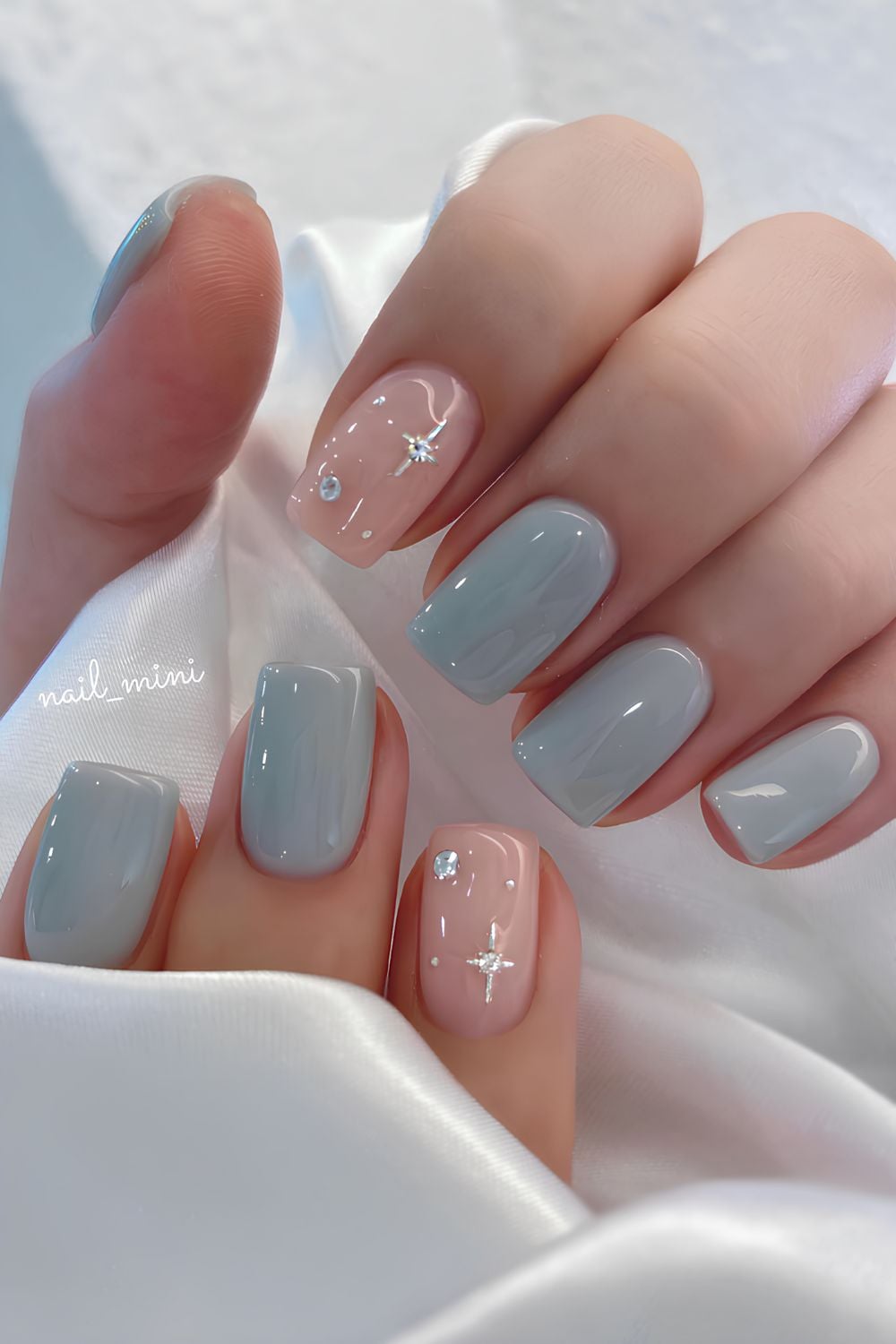 Pale Pink and Muted Blue with Studs Pale Pink and Muted Blue with Studs — Icy Blue Nails