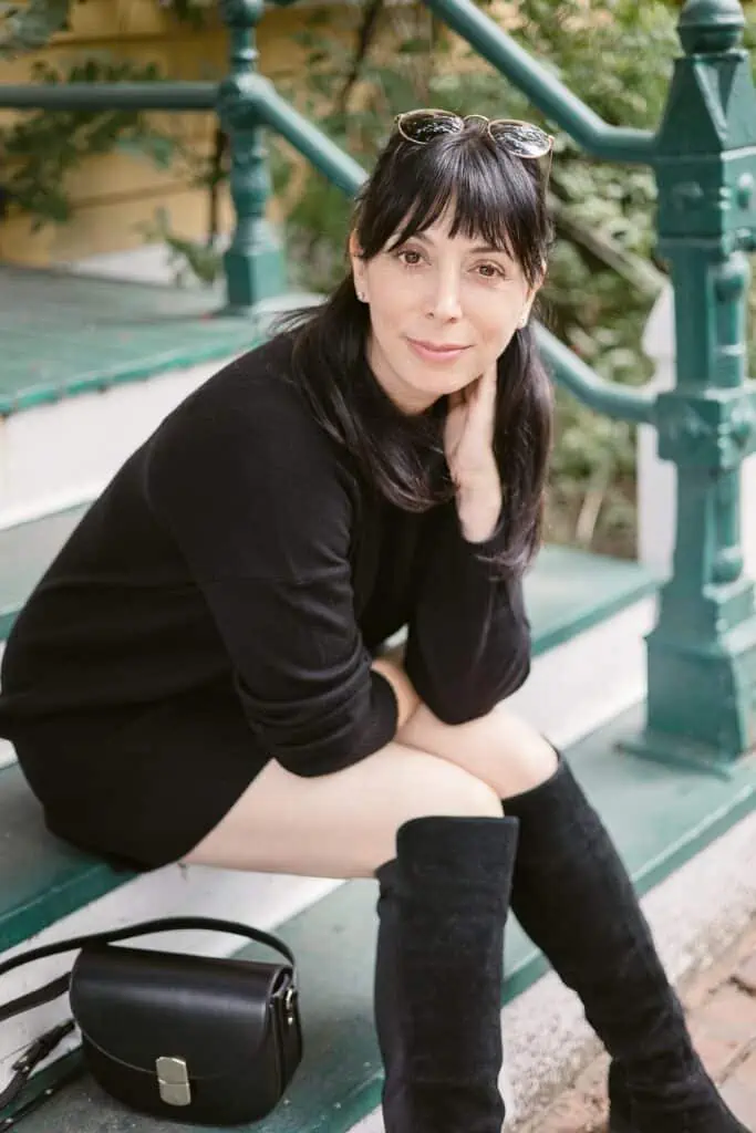 Evening Casual Black Knit Dress with Black Suede Over-the-Knee Boots Evening Casual Black Knit Dress with Black Suede Over-the-Knee Boots — Over the Knee Boots Outfits