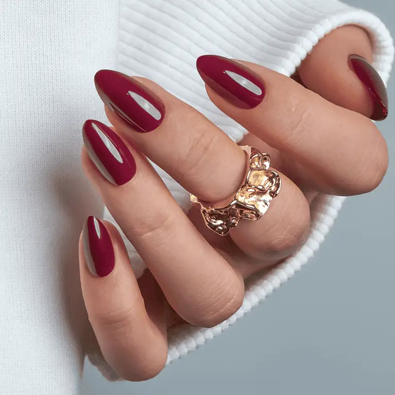 Glossy Deep Berry Red Almond Nails Glossy Deep Berry Red Almond Nails — Winter Almond Nails