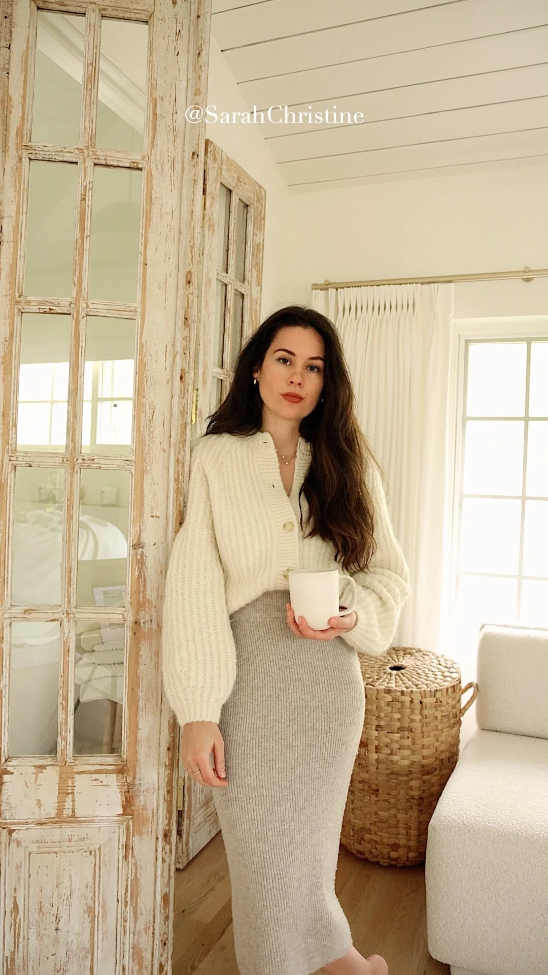 Chunky Knit Cardigan Over Ribbed Midi Skirt Chunky Knit Cardigan Over Ribbed Midi Skirt — Sweater Outfits
