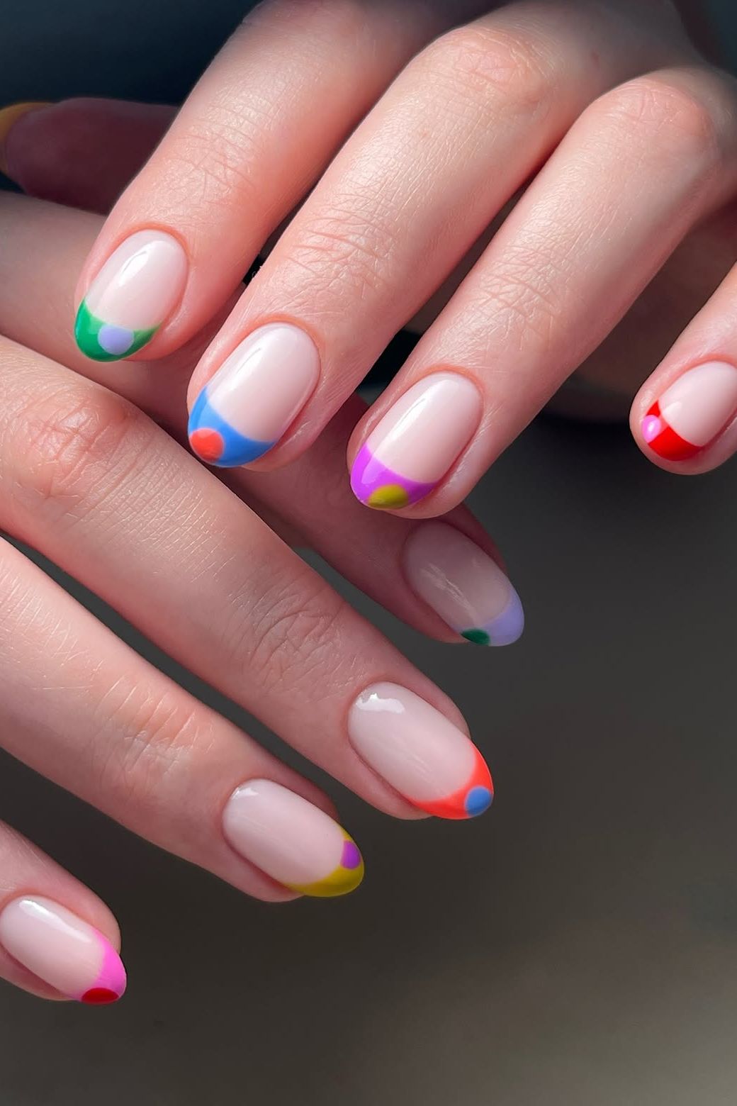 Short Oval Multi-Colored Abstract French Short Oval Multi-Colored Abstract French — French Nail Designs