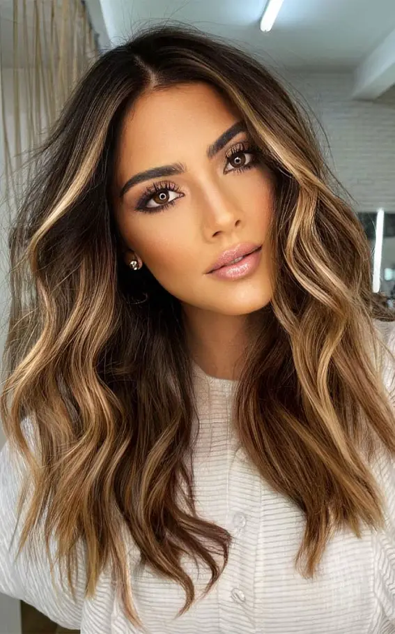 Dark Brown With Honey and Caramel Highlights — Winter Highlights