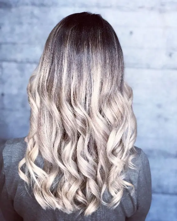 Dark Brown With Ash Blonde Balayage — Wavy Hair Extending To Mid-Back Dark Brown With Ash Blonde Balayage — Wavy Hair Extending To Mid-Back — Reverse Balayage