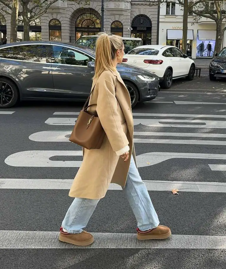 Effortless Chic: Ugg Slippers with Jeans and a Cozy Coat Effortless Chic: Ugg Slippers with Jeans and a Cozy Coat — Ugg Slippers Outfits