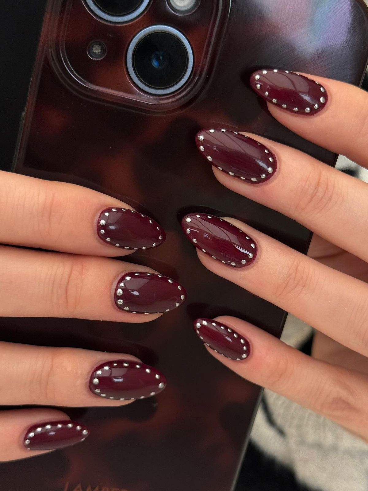 Deep Burgundy with Studded Accents — January Nails