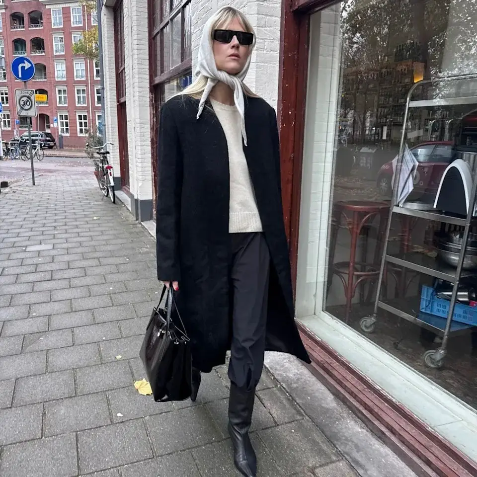 Sophisticated Layers: Black Wool Coat with Cream Sweater Sophisticated Layers: Black Wool Coat with Cream Sweater — Dressy Winter Outfits