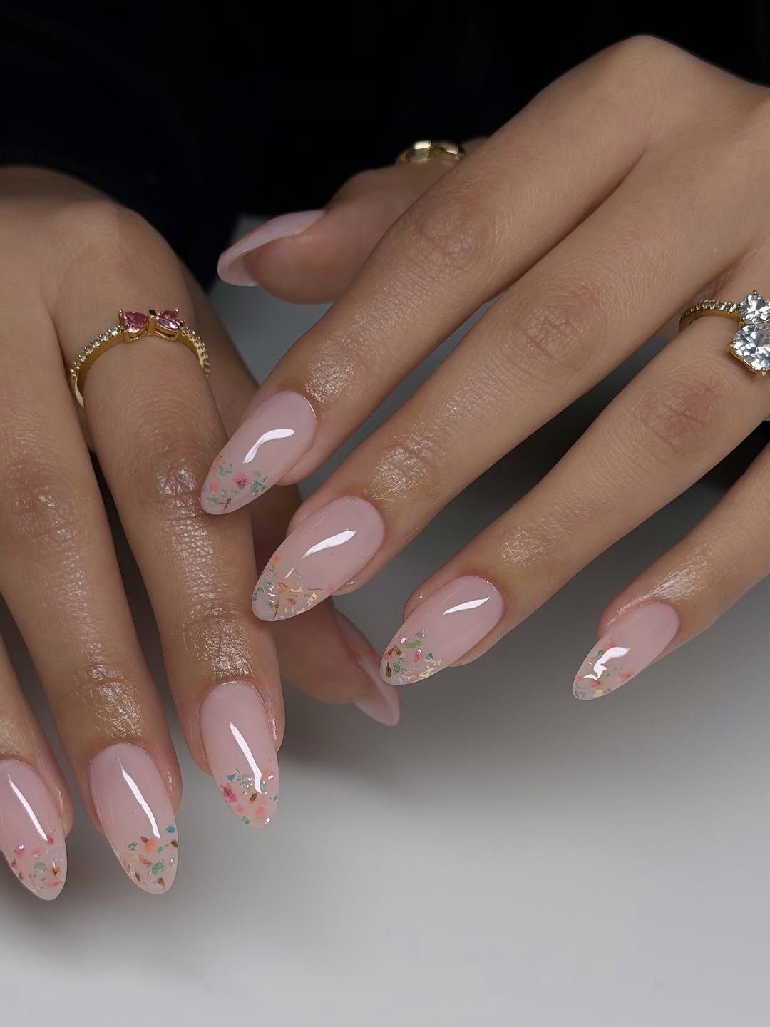 Medium Almond Confetti Foil French Medium Almond Confetti Foil French — French Nail Designs