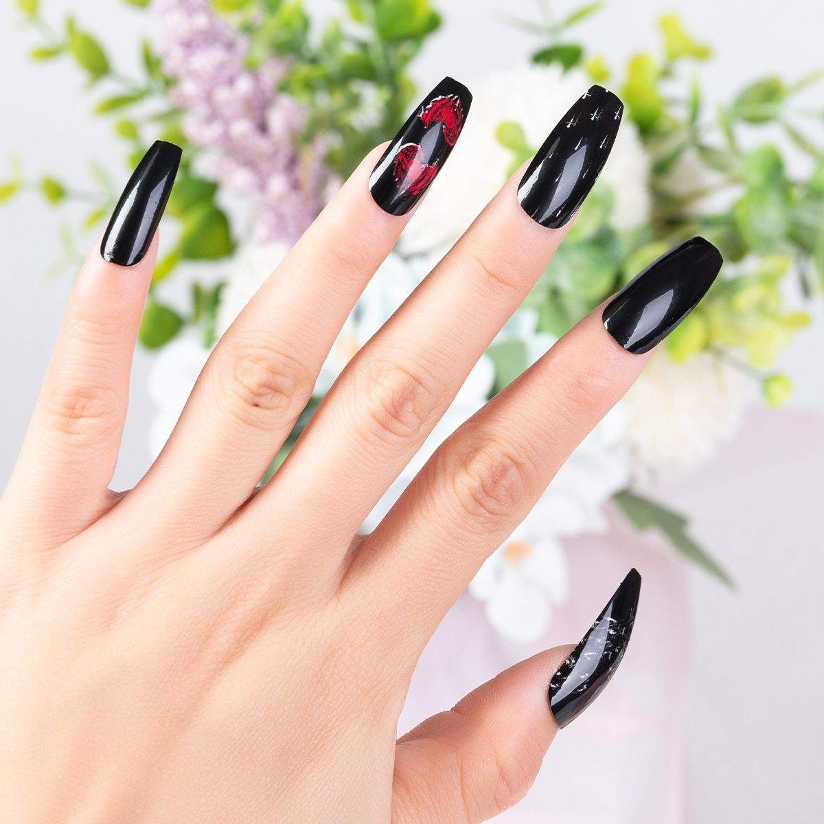 Black and Red Flame Coffin Nails Black and Red Flame Coffin Nails — Coffin Nail Designs